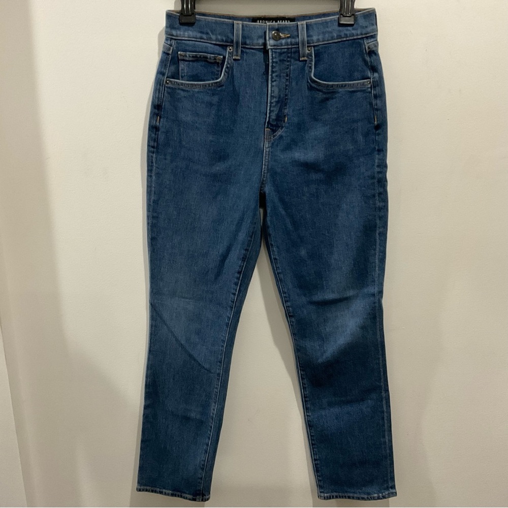 Veronica Beard Medium Blue Denim Jeans with Gold Stitching Sz 27